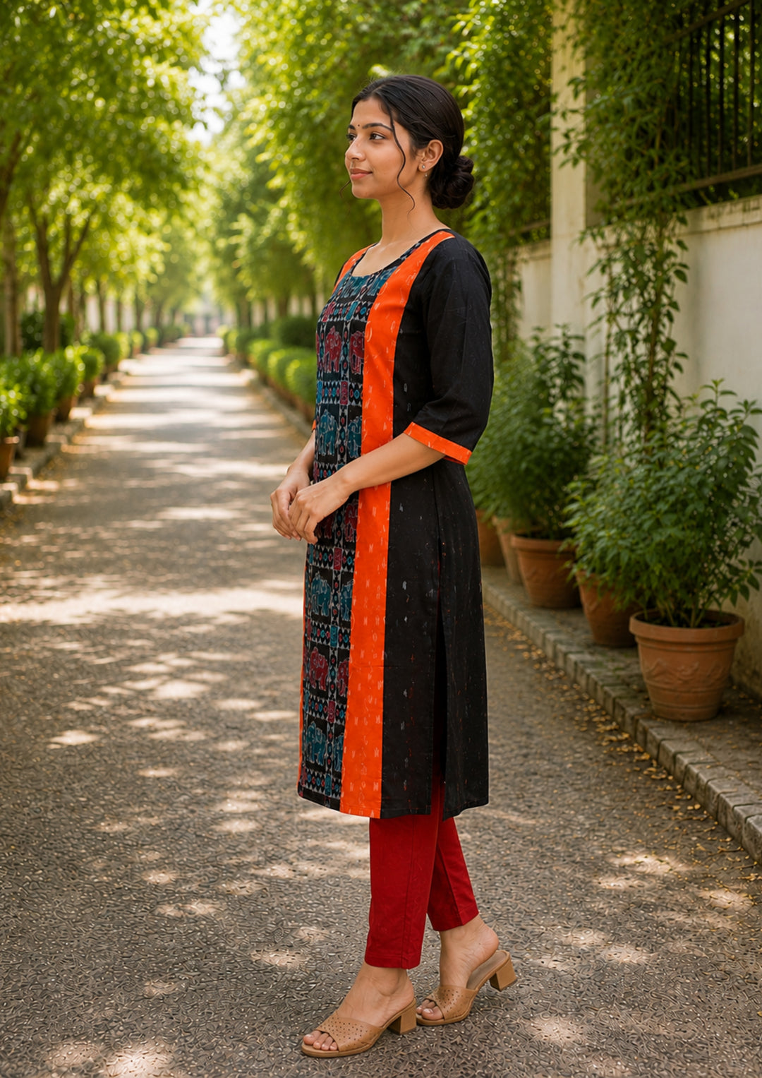 Sambalpuri Women's Kurti - Royal Elephant Motif Cotton Kurti