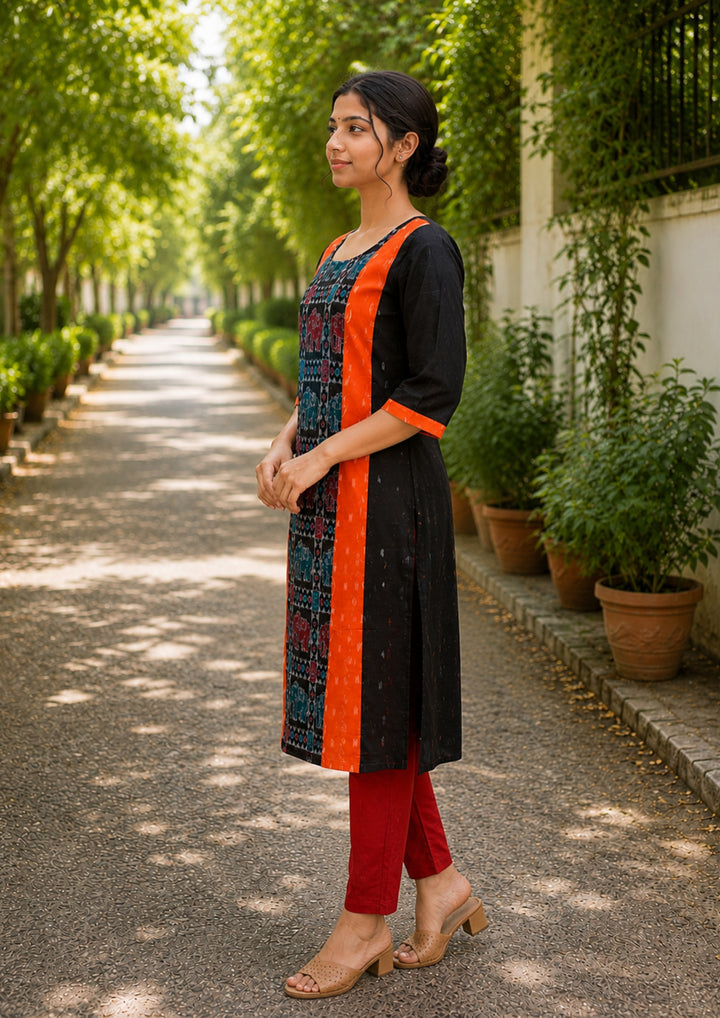 Sambalpuri Women's Kurti - Royal Elephant Motif Cotton Kurti