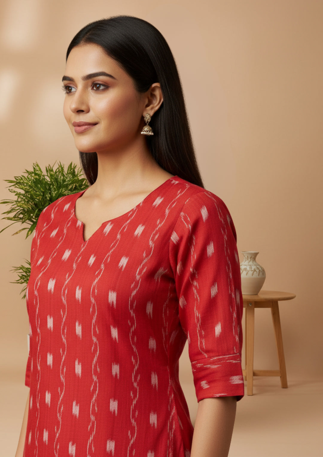 Sambalpuri Women's Kurti - Sindoori Ikat Heritage Dress