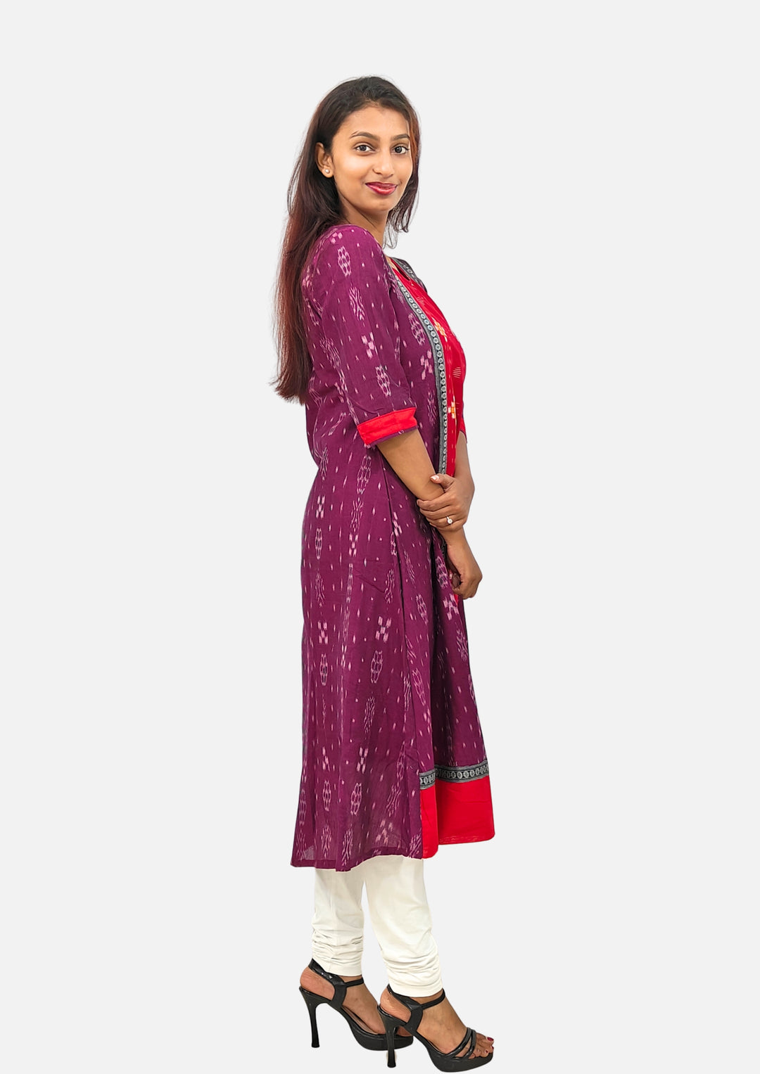 Sambalpuri Women's Gown – Maroon with Red and Multicolor Ikat Motif