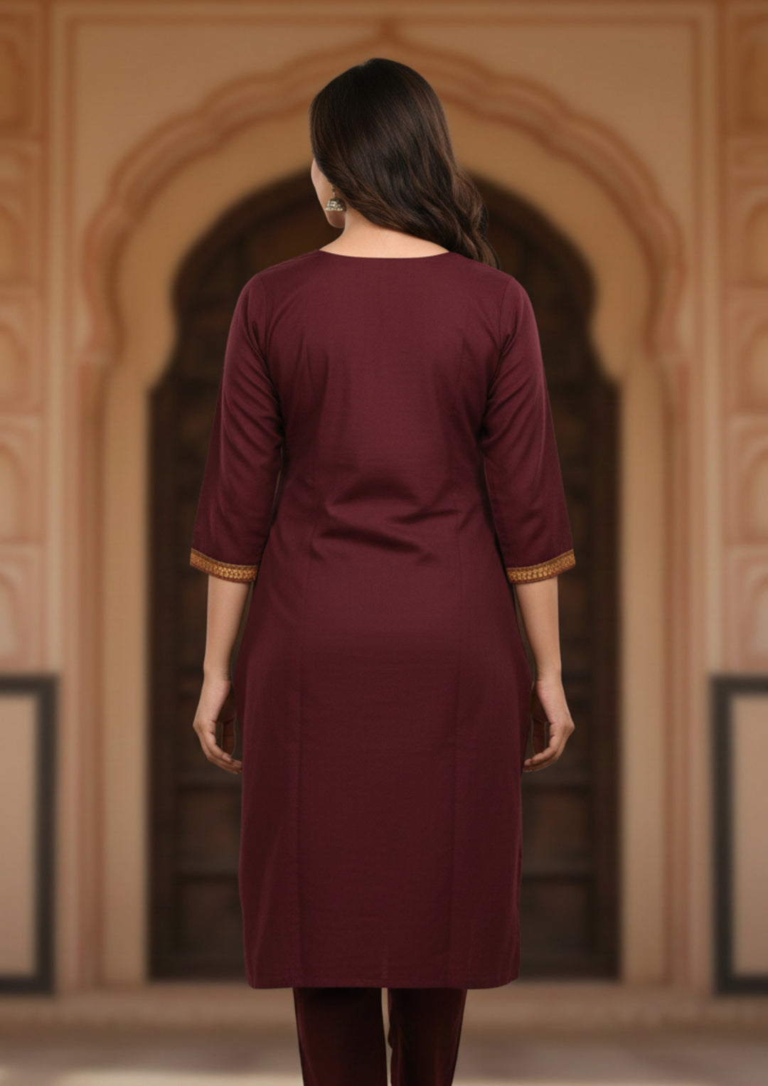 Sambalpuri Women's Kurti - Lace work Cotton Kurti in Dark Coffee