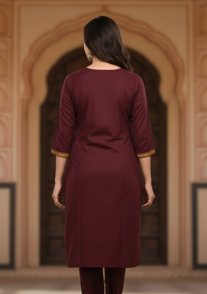 Sambalpuri Women's Kurti - Lace work Cotton Kurti in Dark Coffee