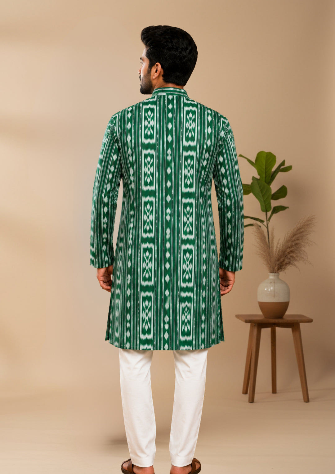 Sambalpuri Men's Long Kurta - Emerald Green Kurta