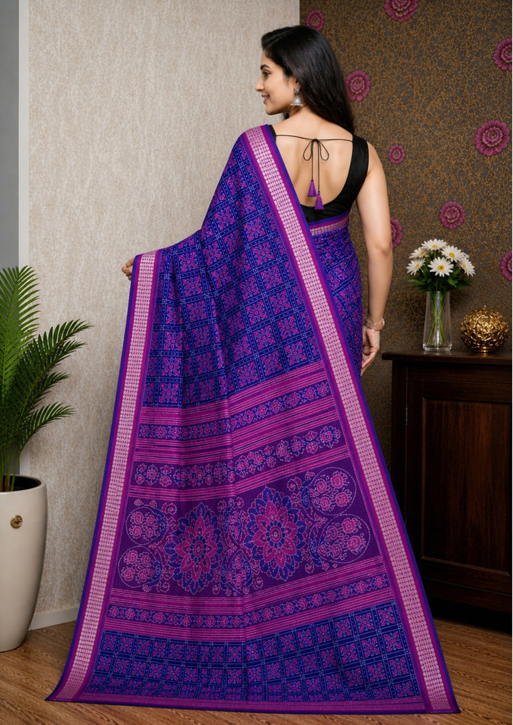 Handwoven Nabakoti Sambalpuri Patta Semi Silk Saree with Rudraksha Border