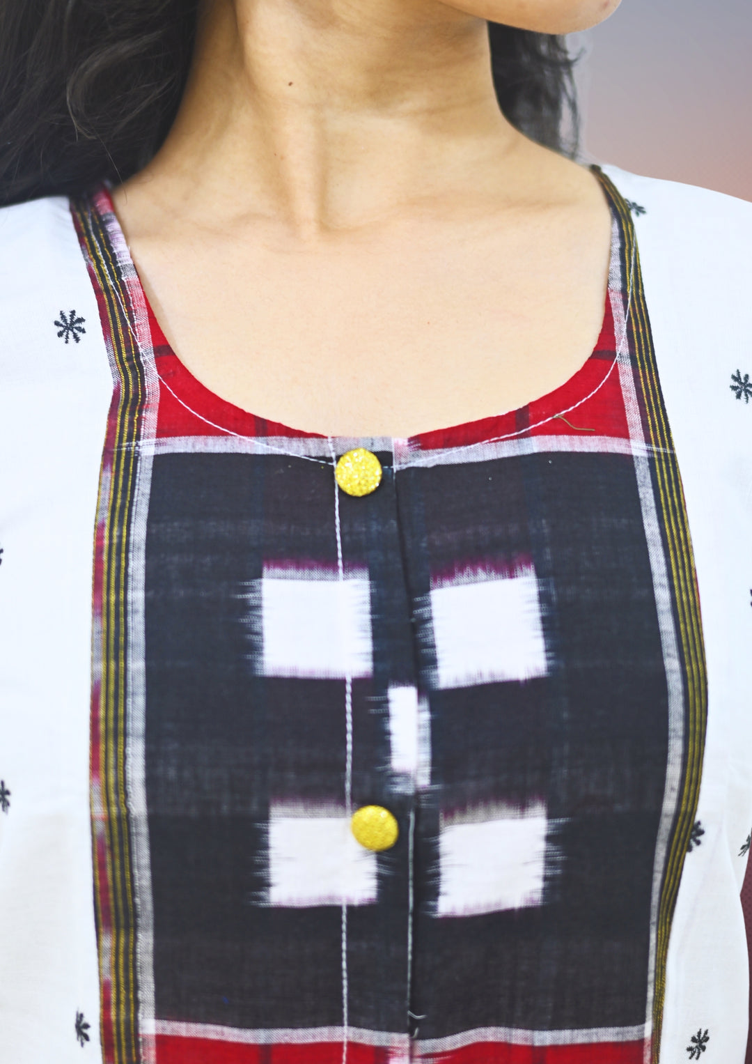 Straight Kurti - Pasapalli Motif with White Base