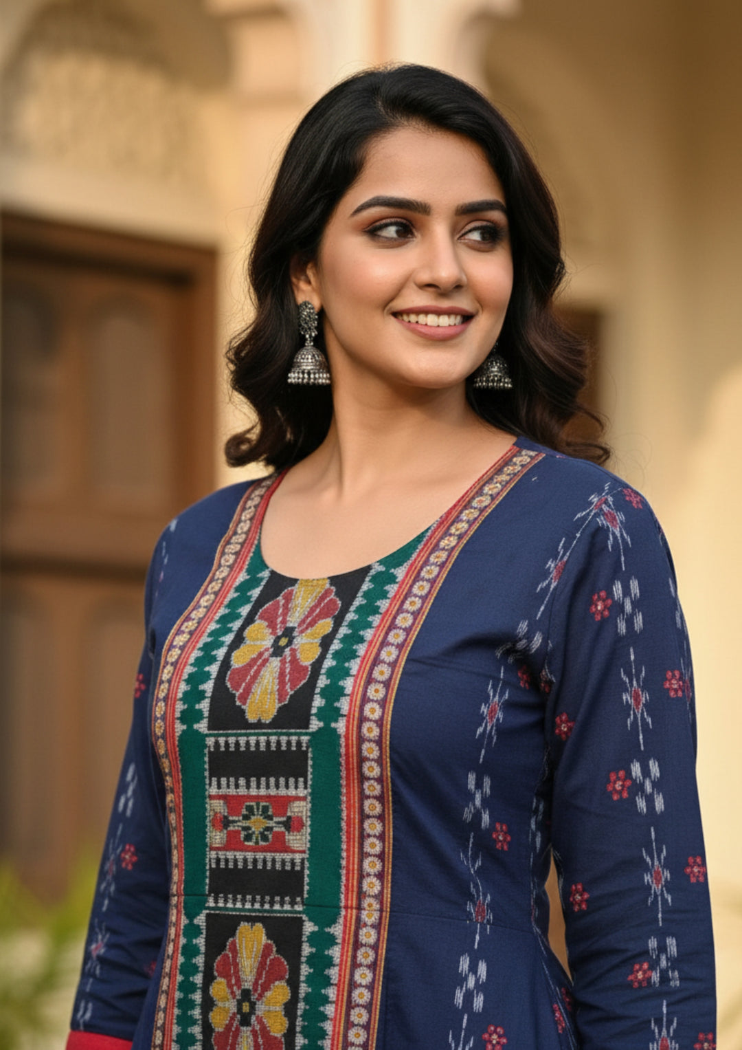 Sambalpuri Utkal Laxmi Heritage Gown – Red Flower design with Royal Blue Edition