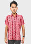 Sambalpuri Men's Shirt – Pink with Maroon Ikat Vertical Stripe Motif