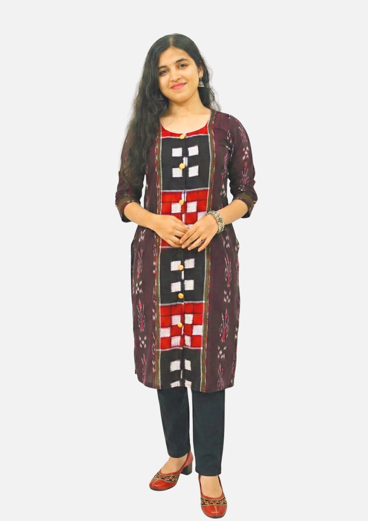 Straight Kurti - Pasapalli Motif with Maroon Base