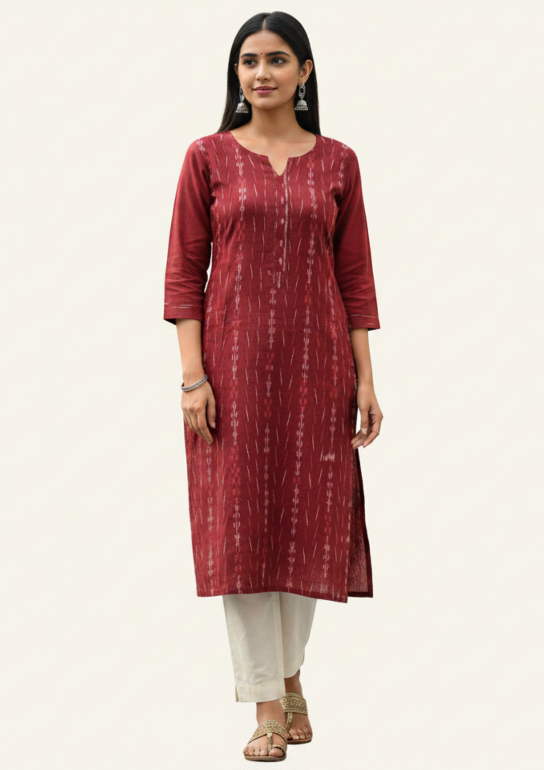 Sambalpuri Hand Woven Women's Straight Kurti in Maroon