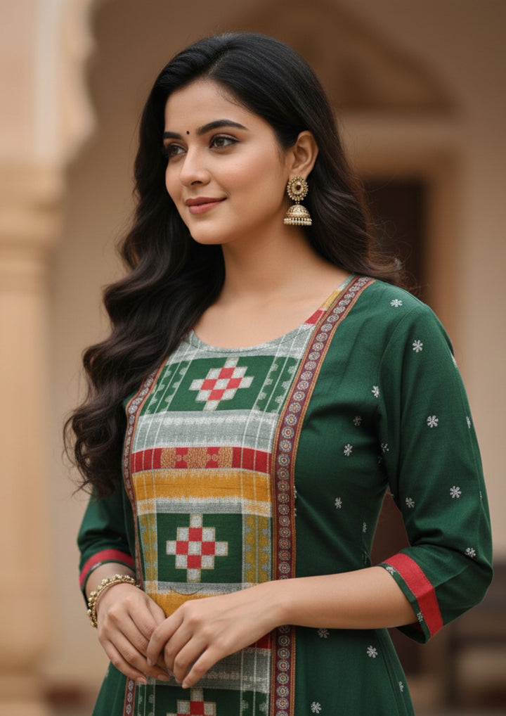 Sambalpuri Utkal Laxmi Ikat Gown – Green Red Pasapalli with Emerald Green Edition