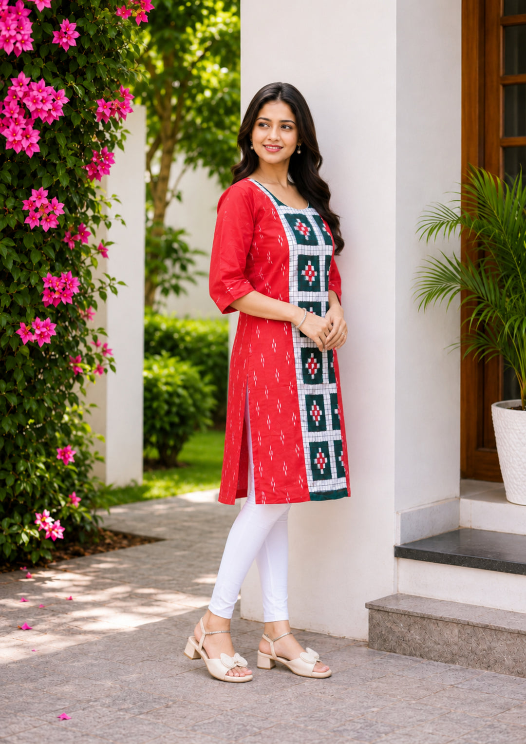Sambalpuri Women's Kurti - Crimson Heritage Ikat Cotton Kurti
