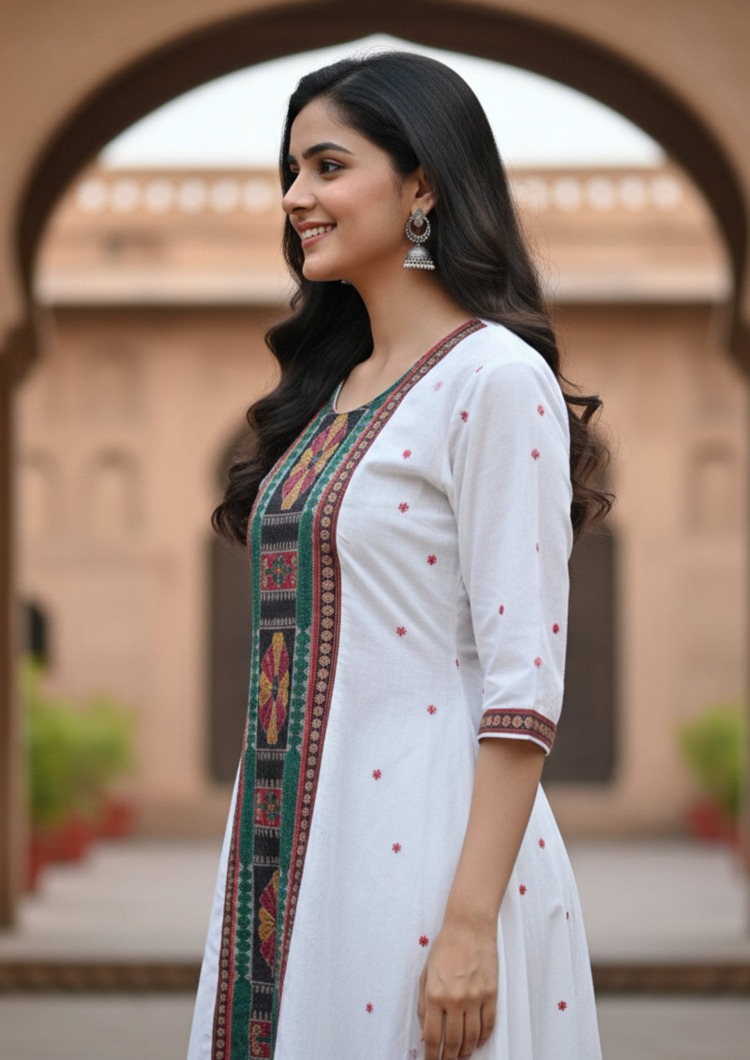 Sambalpuri Utkal Laxmi Heritage Gown – Green Red Flower with Milk White Edition