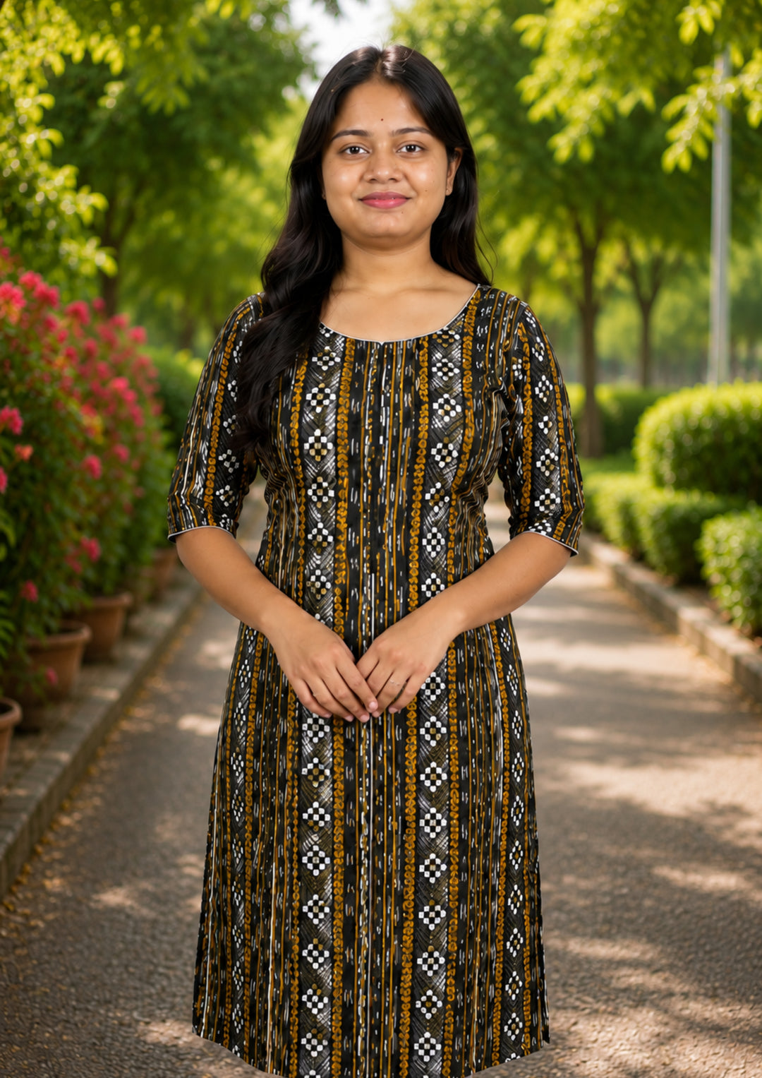 Sambalpuri Women's Kurti - Ebony Gold Heritage Kurti with Black