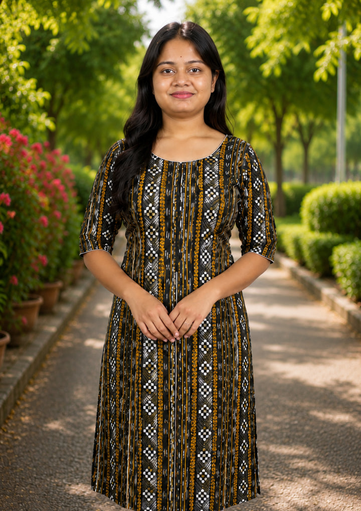 Sambalpuri Women's Kurti - Ebony Gold Heritage Kurti with Black