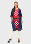 Sambalpuri Women's Kurti – Navy Blue with Red and White Pasapali Ikat Motif