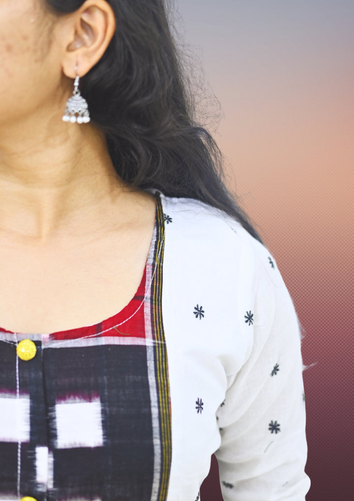 Straight Kurti - Pasapalli Motif with White Base