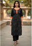 Sambalpuri Women’s Kurti – Black with Orange Collar and Cuff Detailing in Traditional Ikat Pattern
