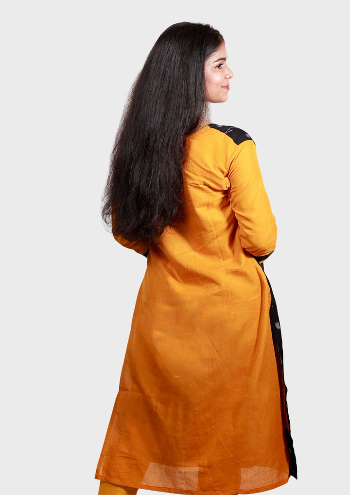 Sambalpuri Women's Kurti - Hand-woven Sapta Design Women Kurta in Yellow