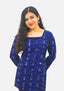 Wovio Modern Ikat Tunic - Navy Blue Base with White Motifs & Square Neck Design