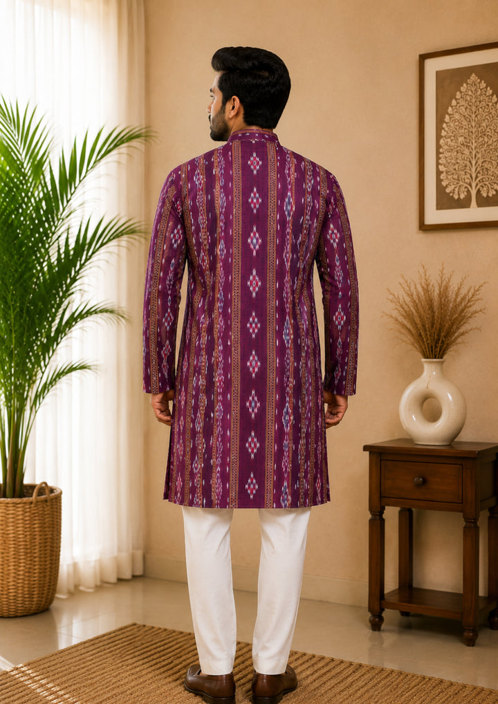 Sambalpuri Men's Long Kurta - Imperial Plum Kurta
