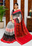 Elegant Sambalpuri Handloom Cotton Saree in Ash Grey, Black &  Rani Pink