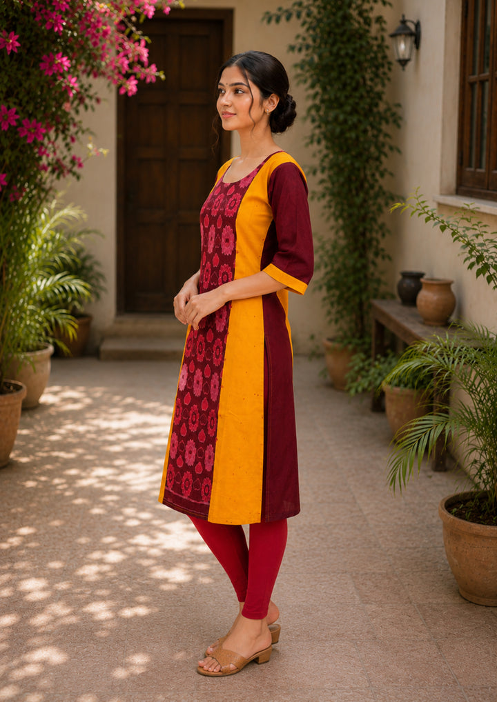 Sambalpuri Women's Kurti - Floral Heritage Weave Kurti