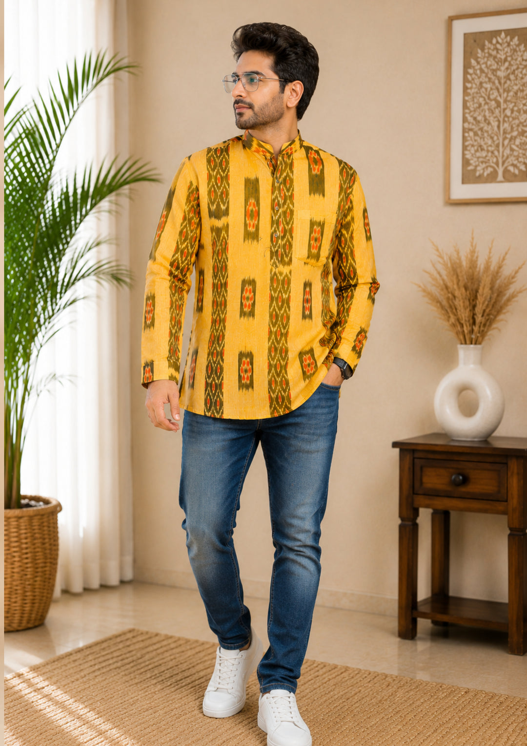 Men's Short Kurta –Royal Mustard Short Kurta