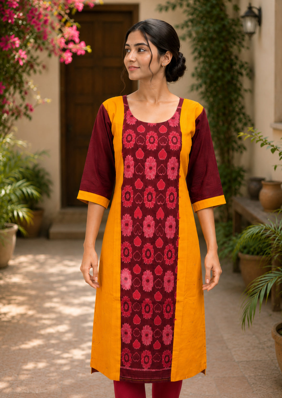 Sambalpuri Women's Kurti - Floral Heritage Weave Kurti