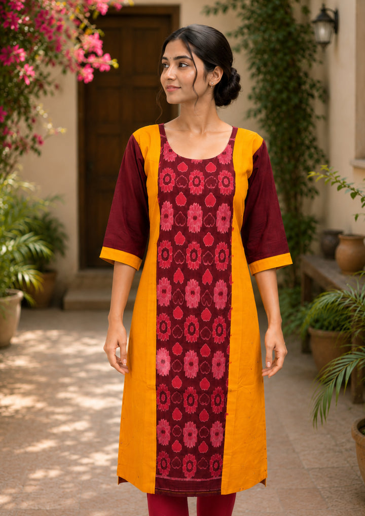 Sambalpuri Women's Kurti - Floral Heritage Weave Kurti