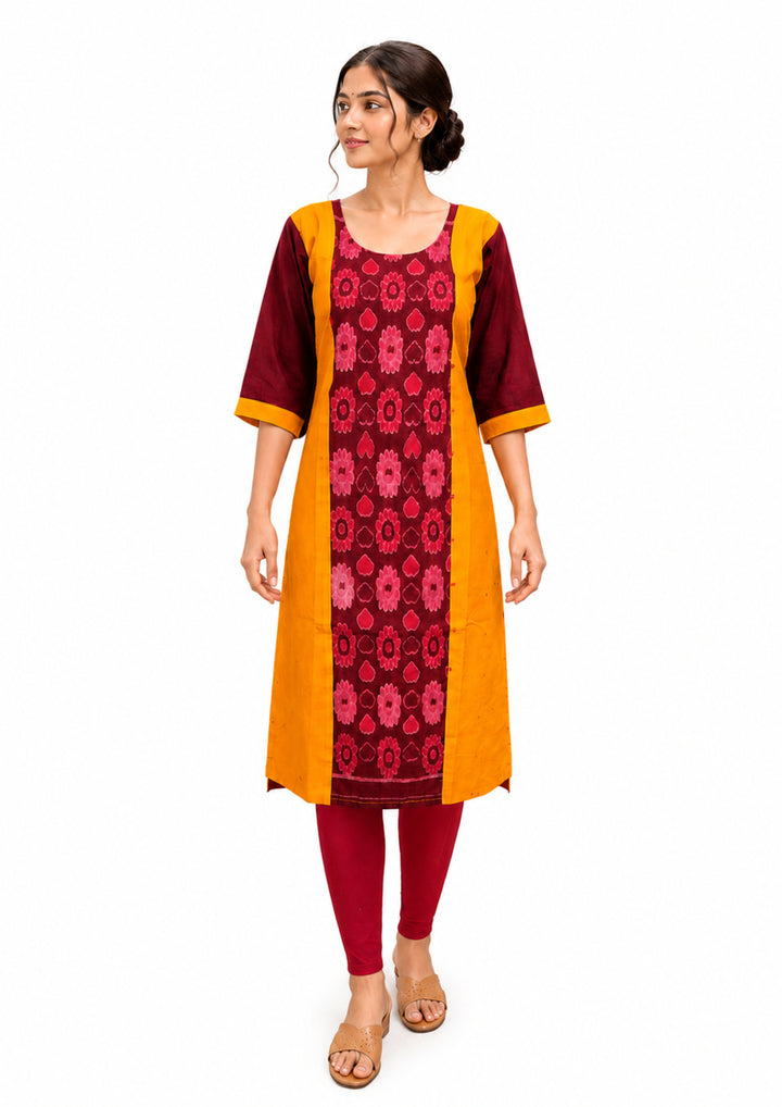Sambalpuri Women's Kurti - Floral Heritage Weave Kurti
