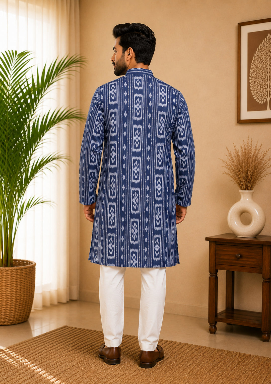 Sambalpuri Men's Long Kurta - Indigo Heritage Kurta