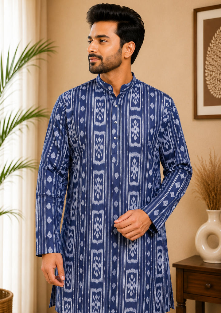 Sambalpuri Men's Long Kurta - Indigo Heritage Kurta