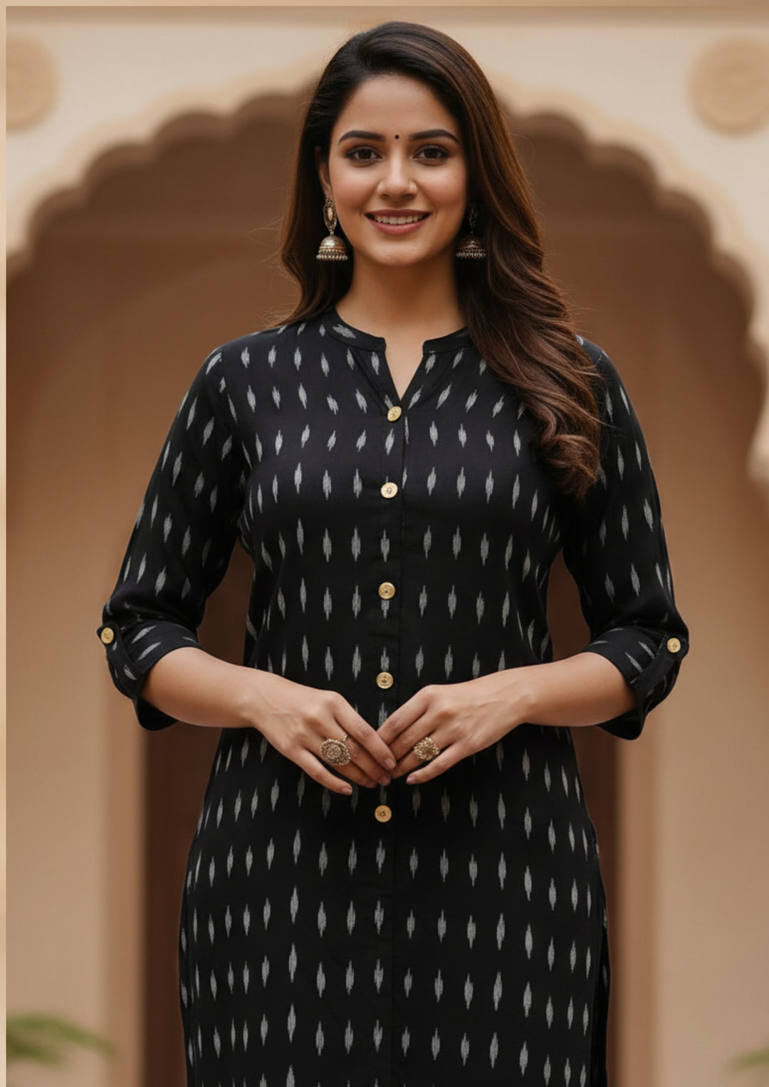 Sambalpuri Women's Kurti - Corporate Design Kurti with Buttons