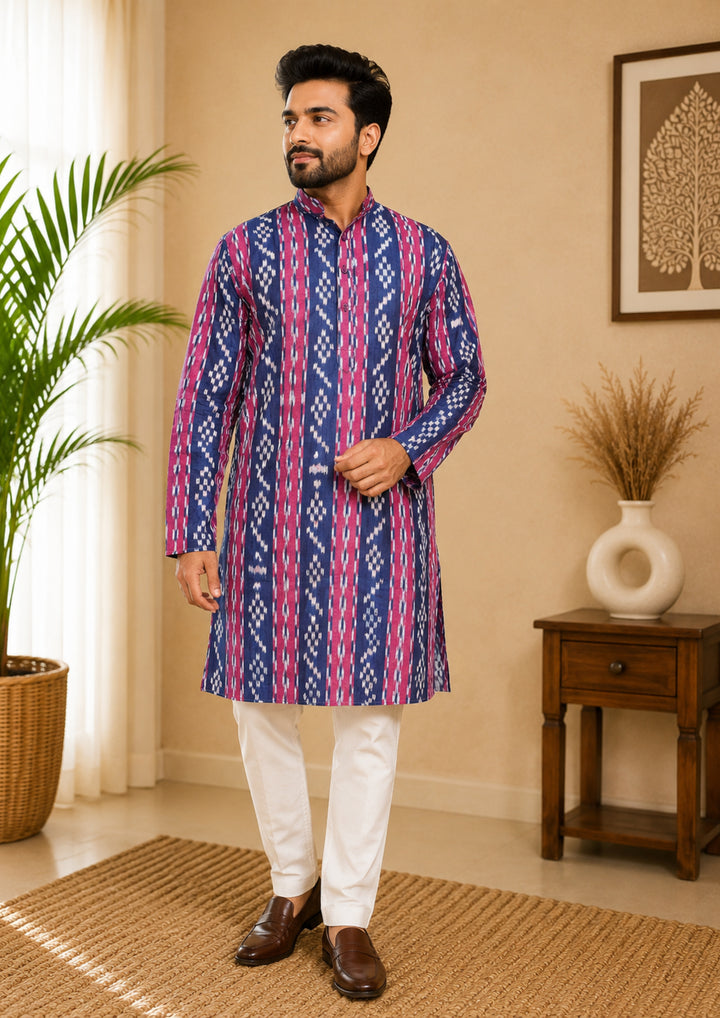 Sambalpuri Men's Long Kurta - Royal Orchid Kurta