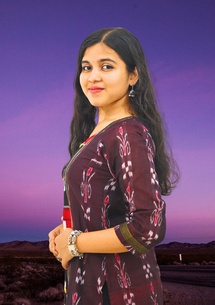 Straight Kurti - Pasapalli Motif with Maroon Base