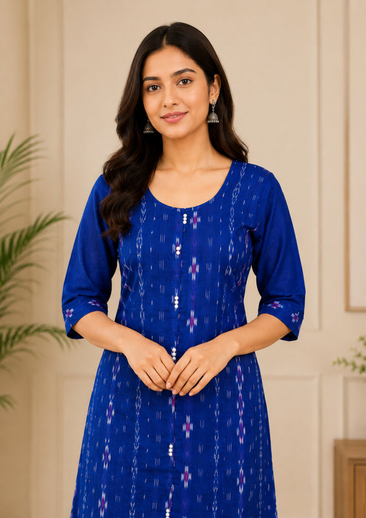 Sambalpuri Women's Kurti - Royal Blue Sapphire Cotton Kurti