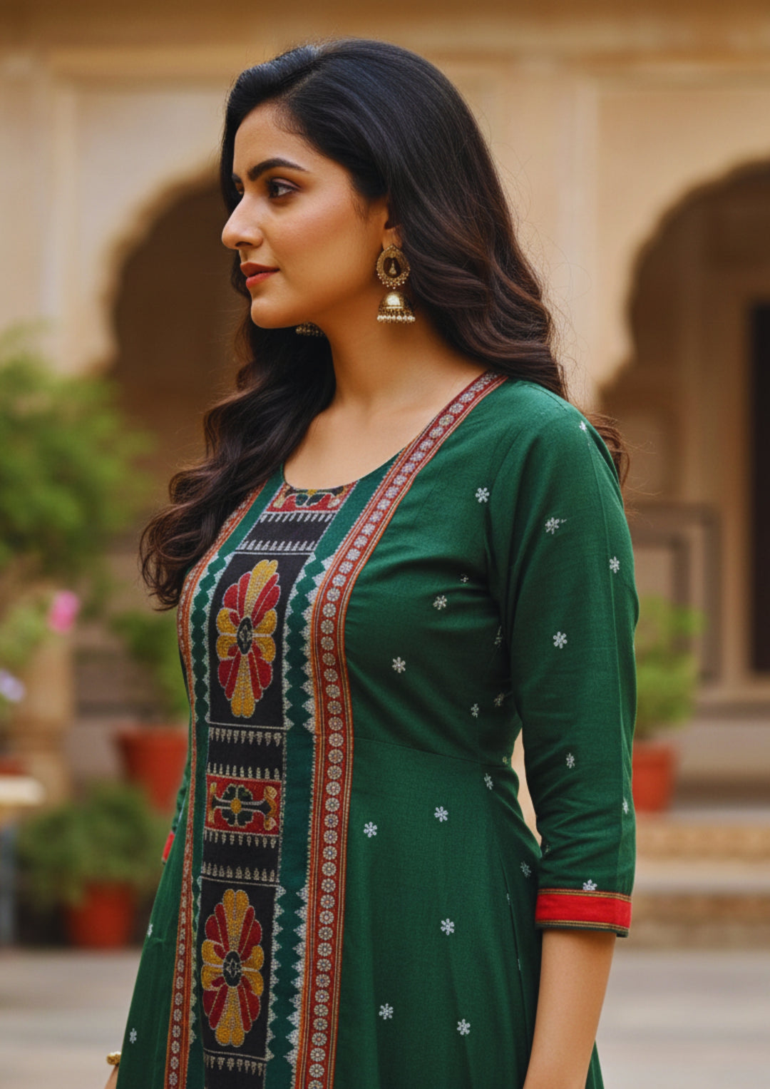 Sambalpuri Utkal Laxmi Heritage Gown – Green Red Flower with Green Butty Edition