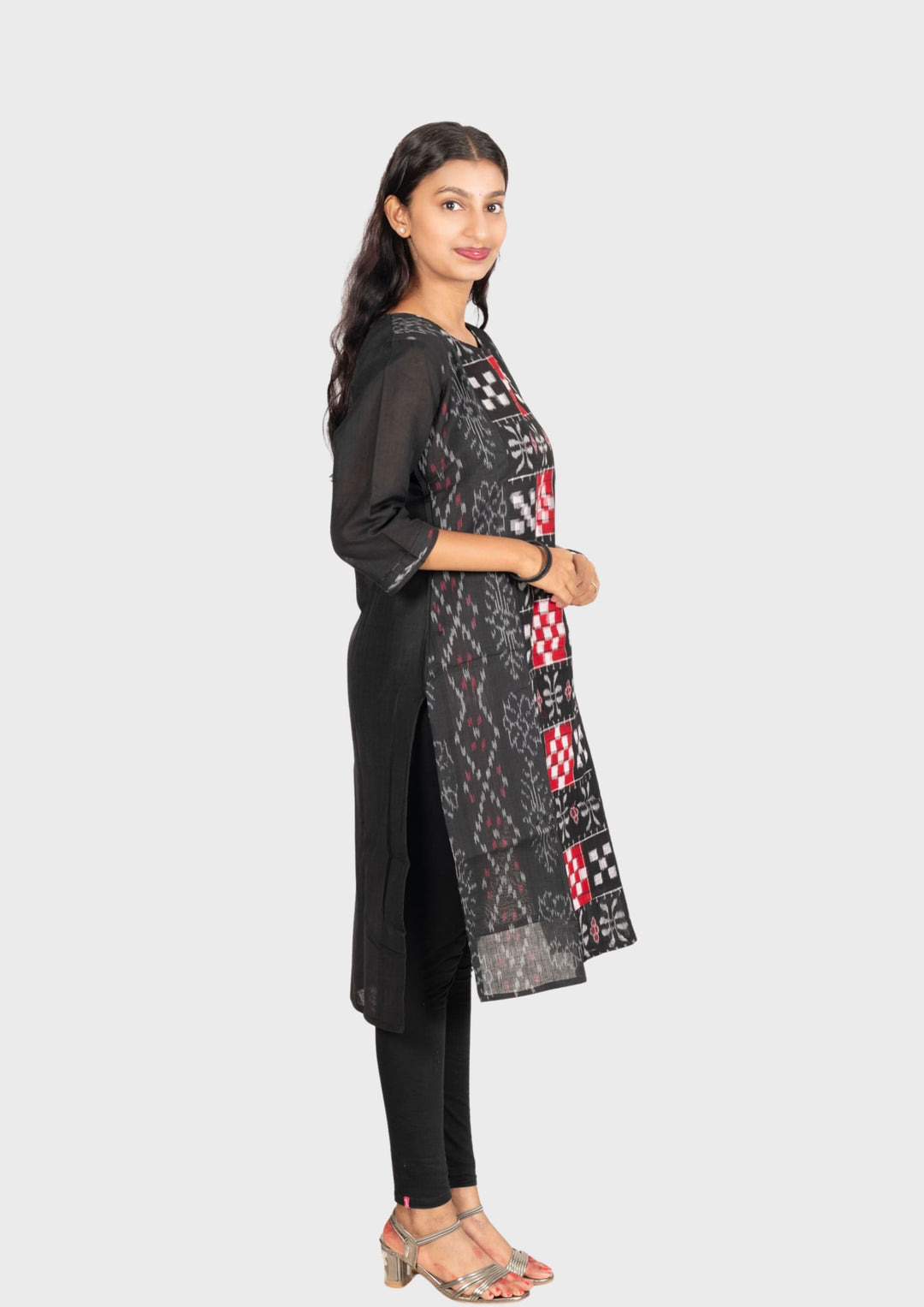 Sambalpuri Women's Kurti - Pure Cotton Black Sapta Design