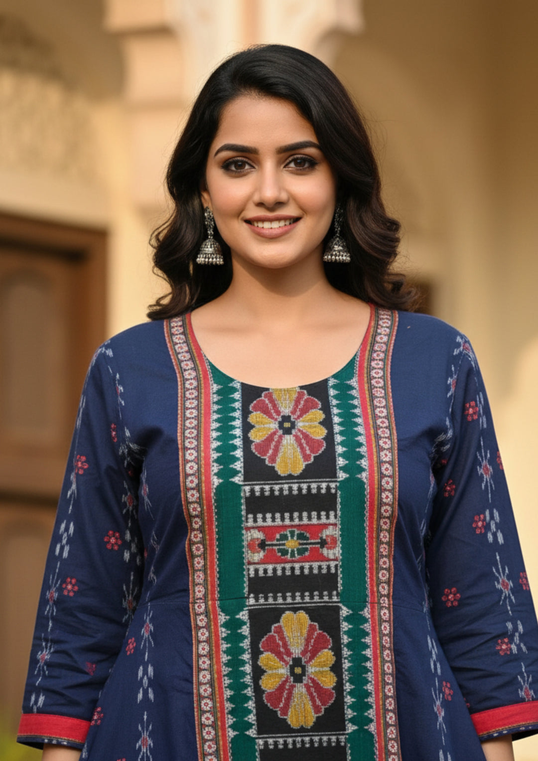 Sambalpuri Utkal Laxmi Heritage Gown – Red Flower design with Royal Blue Edition