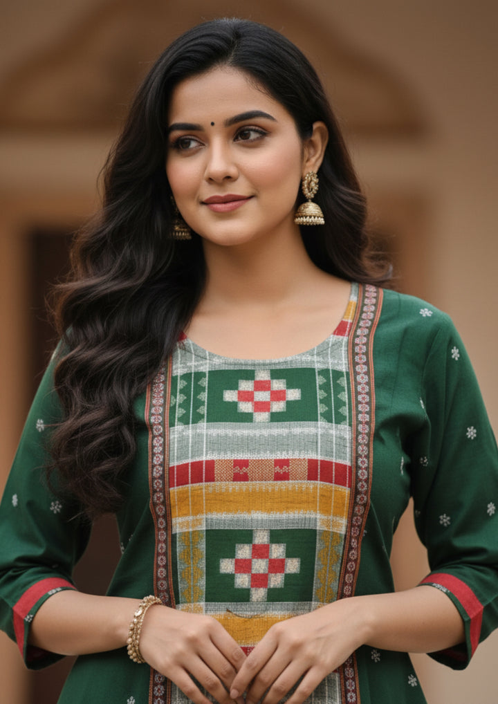 Sambalpuri Utkal Laxmi Ikat Gown – Green Red Pasapalli with Emerald Green Edition