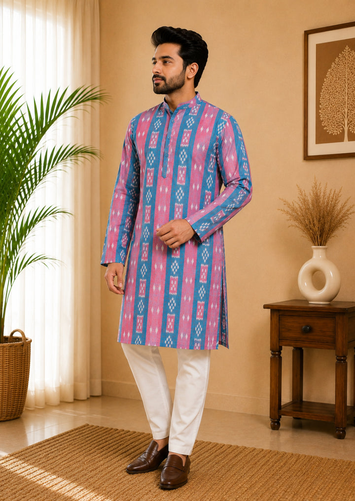 Sambalpuri Men's Long Kurta - Pastel Sky Kurta