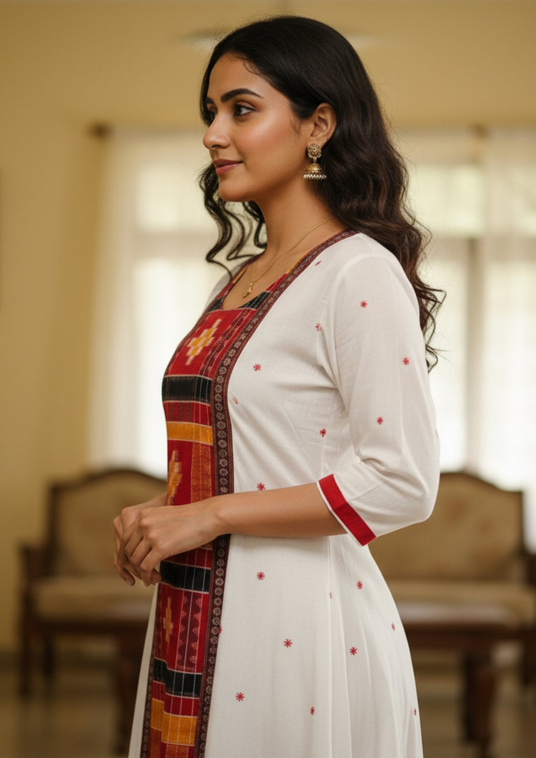 Sambalpuri Utkal Laxmi Heritage Gown – Yellow Red Pasapalli with White & Red Edition