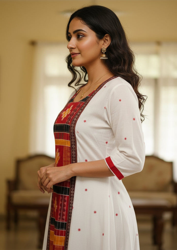 Sambalpuri Utkal Laxmi Heritage Gown – Yellow Red Pasapalli with White & Red Edition
