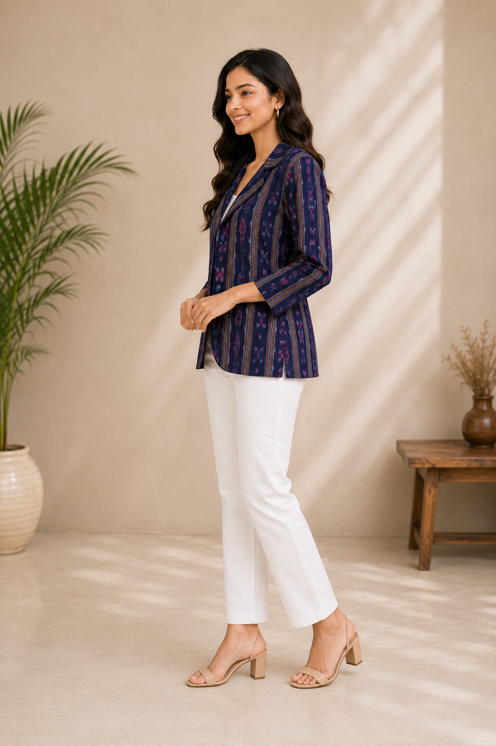 Elegant Indigo Ethnic Printed Cotton Jacket for Women
