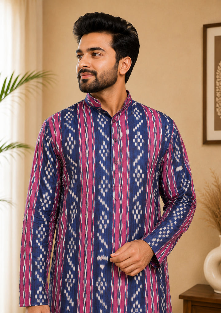 Sambalpuri Men's Long Kurta - Royal Orchid Kurta