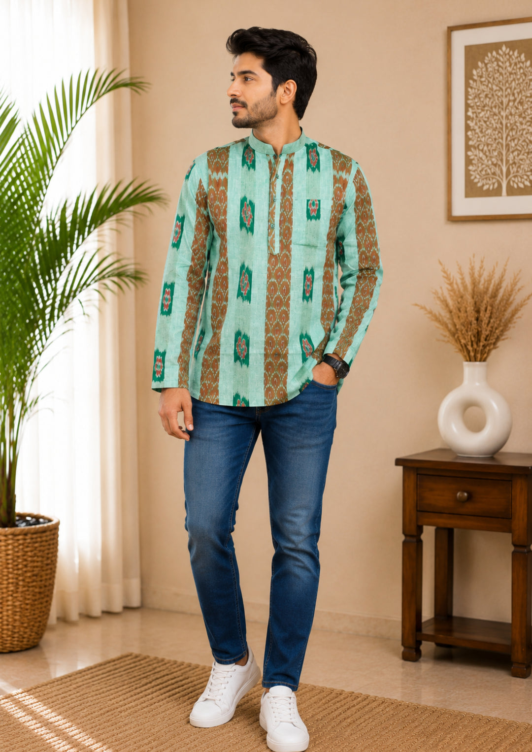 Men's Short Kurta – Mintara Ikat Short Kurta