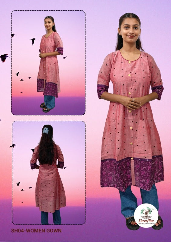 Rangana – Pink Sambalpuri Kurti with Purple Ikat Detailing