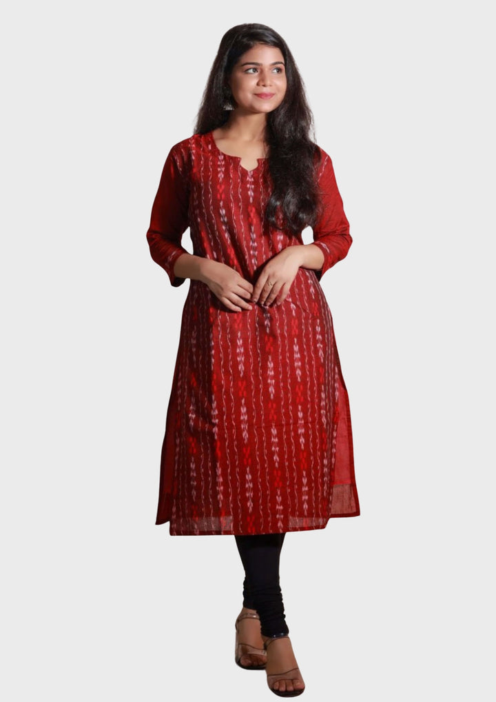 Sambalpuri Women's Kurti -  in Maroon