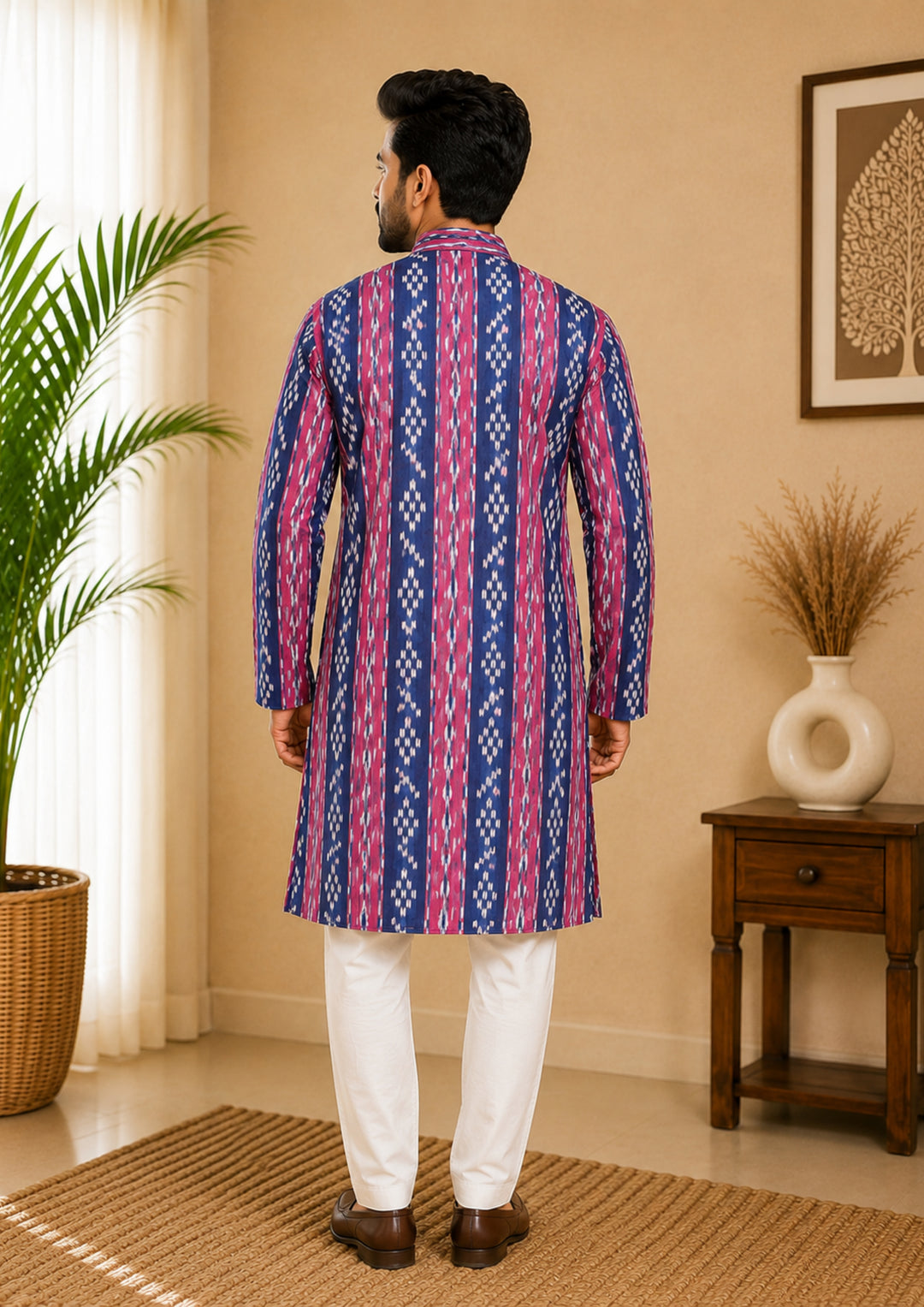 Sambalpuri Men's Long Kurta - Royal Orchid Kurta