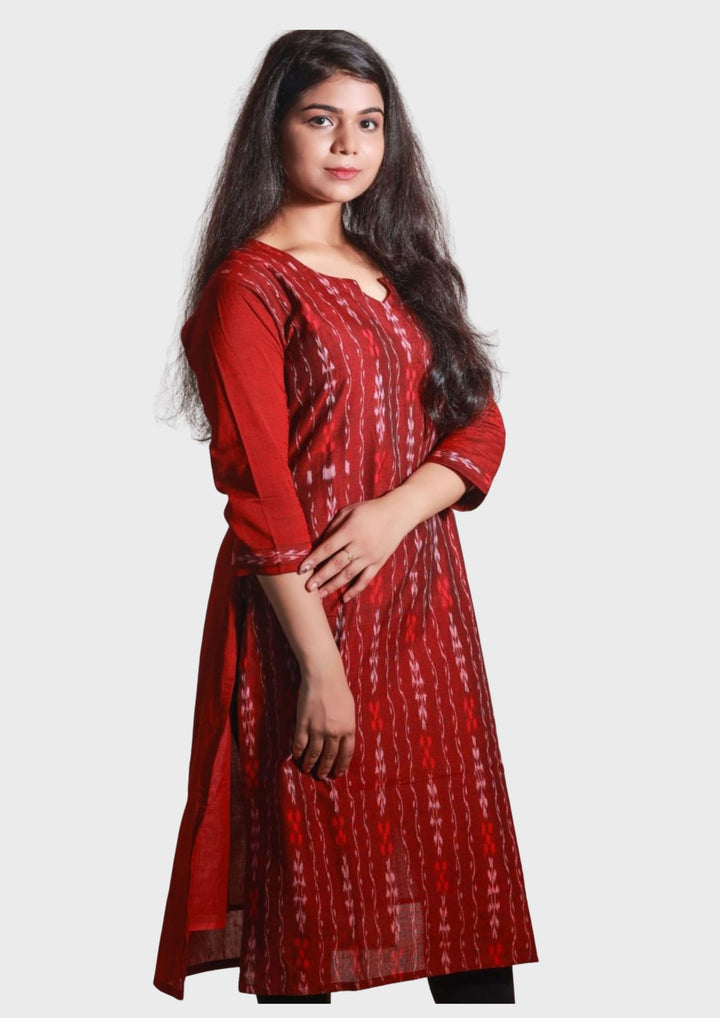 Sambalpuri Women's Kurti -  in Maroon